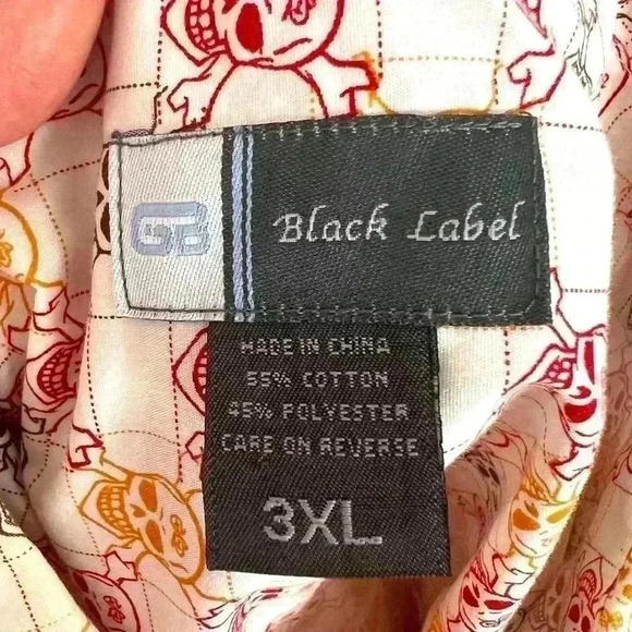 Men's GB Black Label Men's Sz 3X Skull & Crossbones Button Down L/S Dress Shirt - Picture 3 of 4
